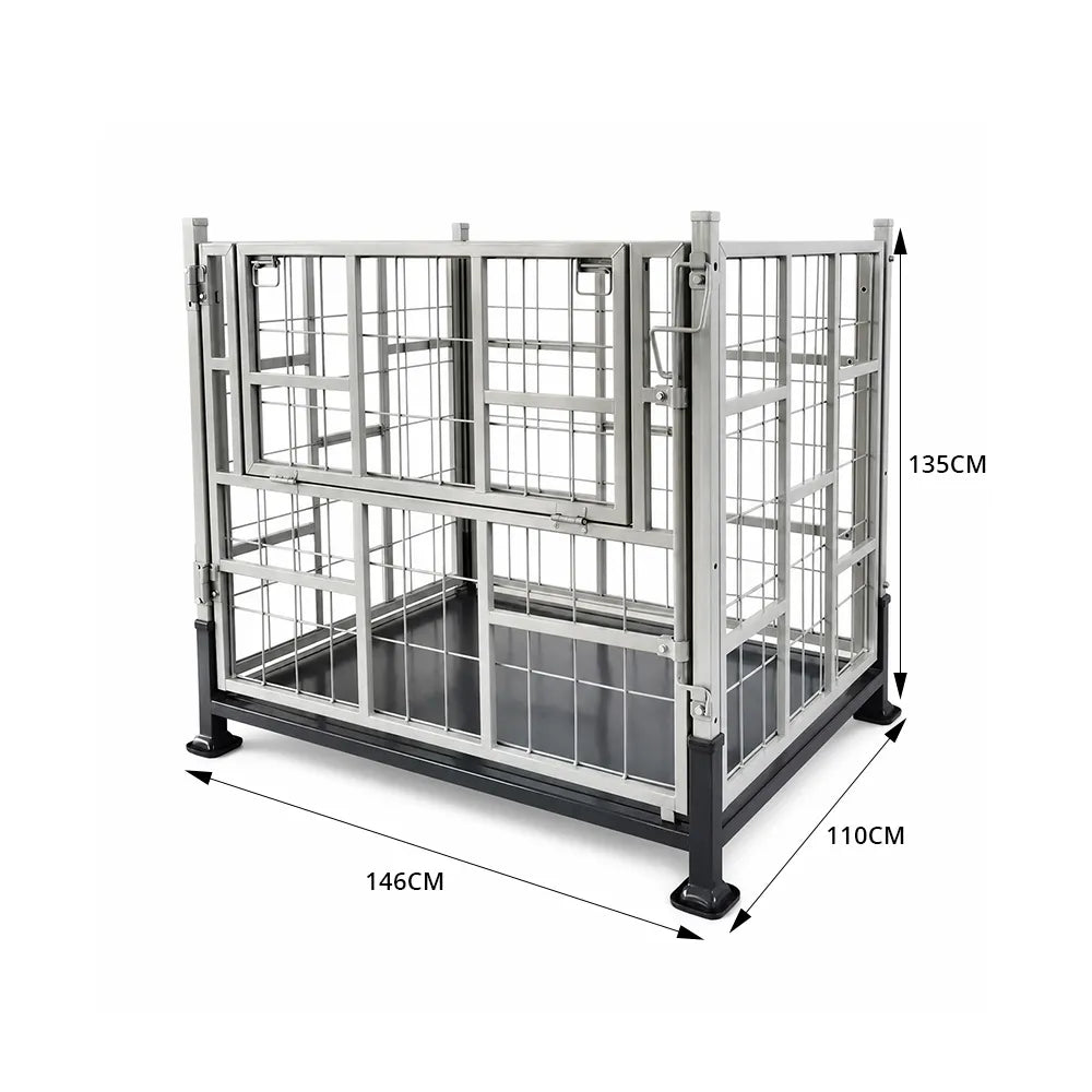 GROVIA Industrial Steel Storage Cage Reinforced Frame High Load Capacity Stackable Design 146cm for Warehouse Manufacturing - Black&White