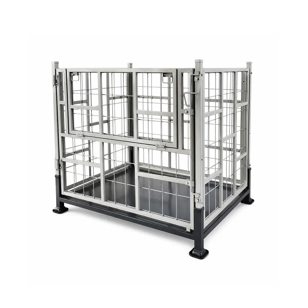 GROVIA Industrial Steel Storage Cage Reinforced Frame High Load Capacity Stackable Design 146cm for Warehouse Manufacturing - Black&White