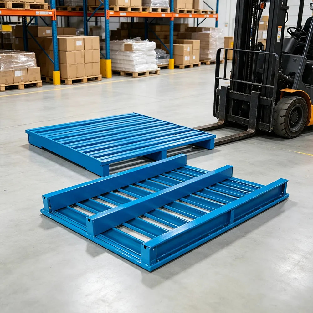 GROVIA Heavy-Duty Steel Pallet Reinforced Frame Forklift Compatible 100/120cm for Warehouse Factory Logistics Storage - Blue