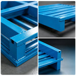 GROVIA Heavy-Duty Steel Pallet Reinforced Frame Forklift Compatible 100/120cm for Warehouse Factory Logistics Storage - Blue