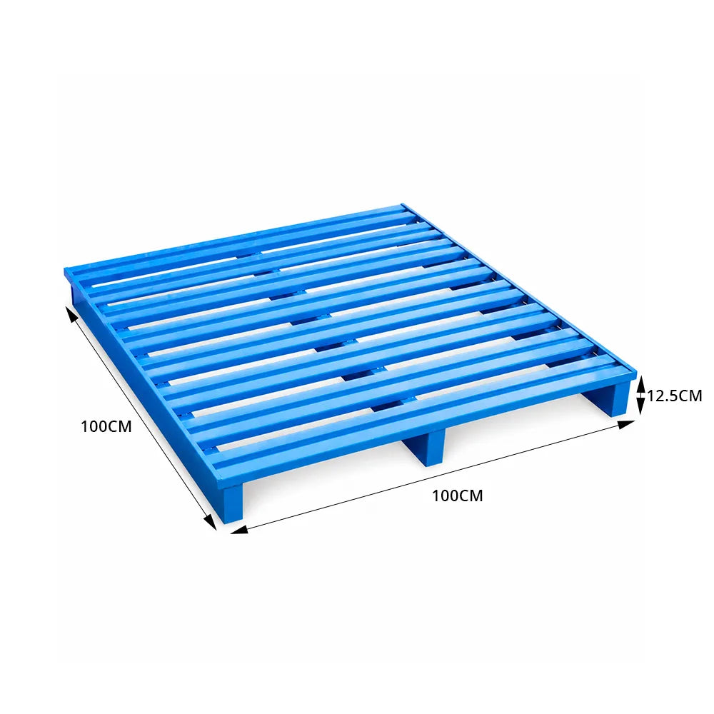 GROVIA Heavy-Duty Steel Pallet Reinforced Frame Forklift Compatible 100/120cm for Warehouse Factory Logistics Storage - Blue