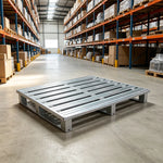 GROVIA Heavy-Duty Steel Pallet Reinforced Frame Forklift Compatible 100/120cm for Warehouse Factory Logistics Storage - Silver