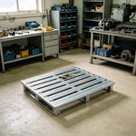 GROVIA Heavy-Duty Steel Pallet Reinforced Frame Forklift Compatible 100/120cm for Warehouse Factory Logistics Storage - Silver