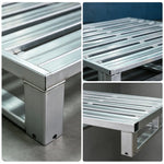 GROVIA Heavy-Duty Steel Pallet Reinforced Frame Forklift Compatible 100/120cm for Warehouse Factory Logistics Storage - Silver