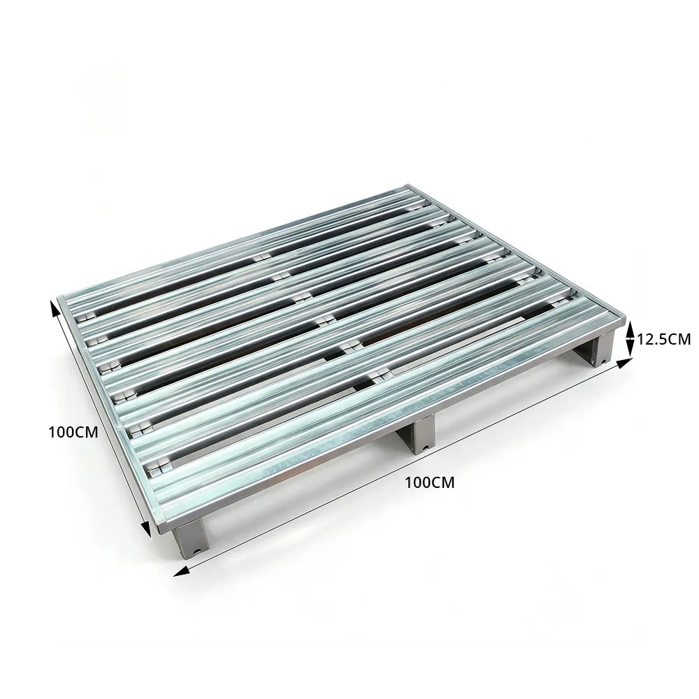 GROVIA Heavy-Duty Steel Pallet Reinforced Frame Forklift Compatible 100/120cm for Warehouse Factory Logistics Storage - Silver