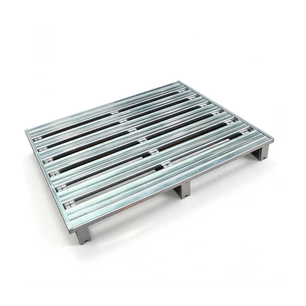 GROVIA Heavy-Duty Steel Pallet Reinforced Frame Forklift Compatible 100/120cm for Warehouse Factory Logistics Storage - Silver