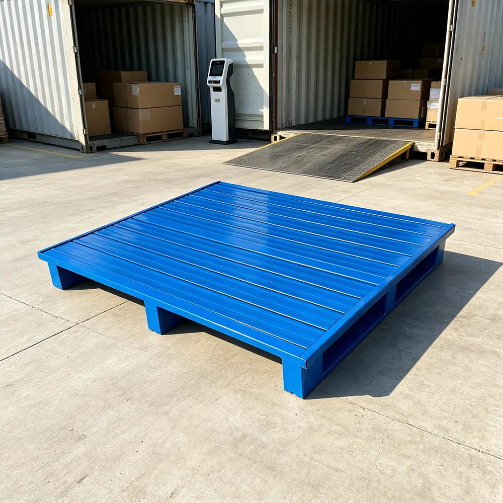 GROVIA Industrial Steel Pallet Precision Welded Stackable Design 100/120cm for Warehouse Manufacturing Material Handling - Blue