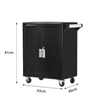 GROVIA Heavy Duty Tool Cabinet Double Door Lockable with Brake Castors 630x400x810mm Workshop Storage - Black