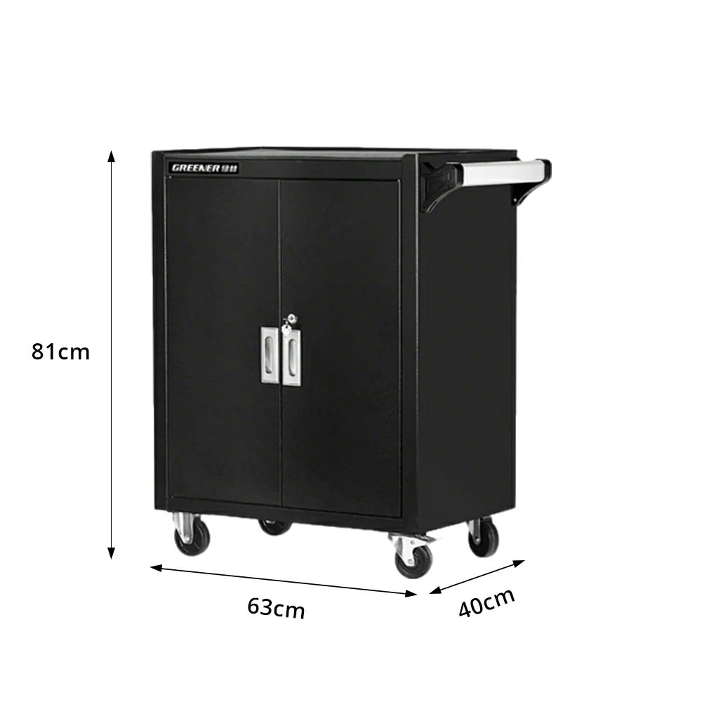 GROVIA Heavy Duty Tool Cabinet Double Door Lockable with Brake Castors 630x400x810mm Workshop Storage - Black