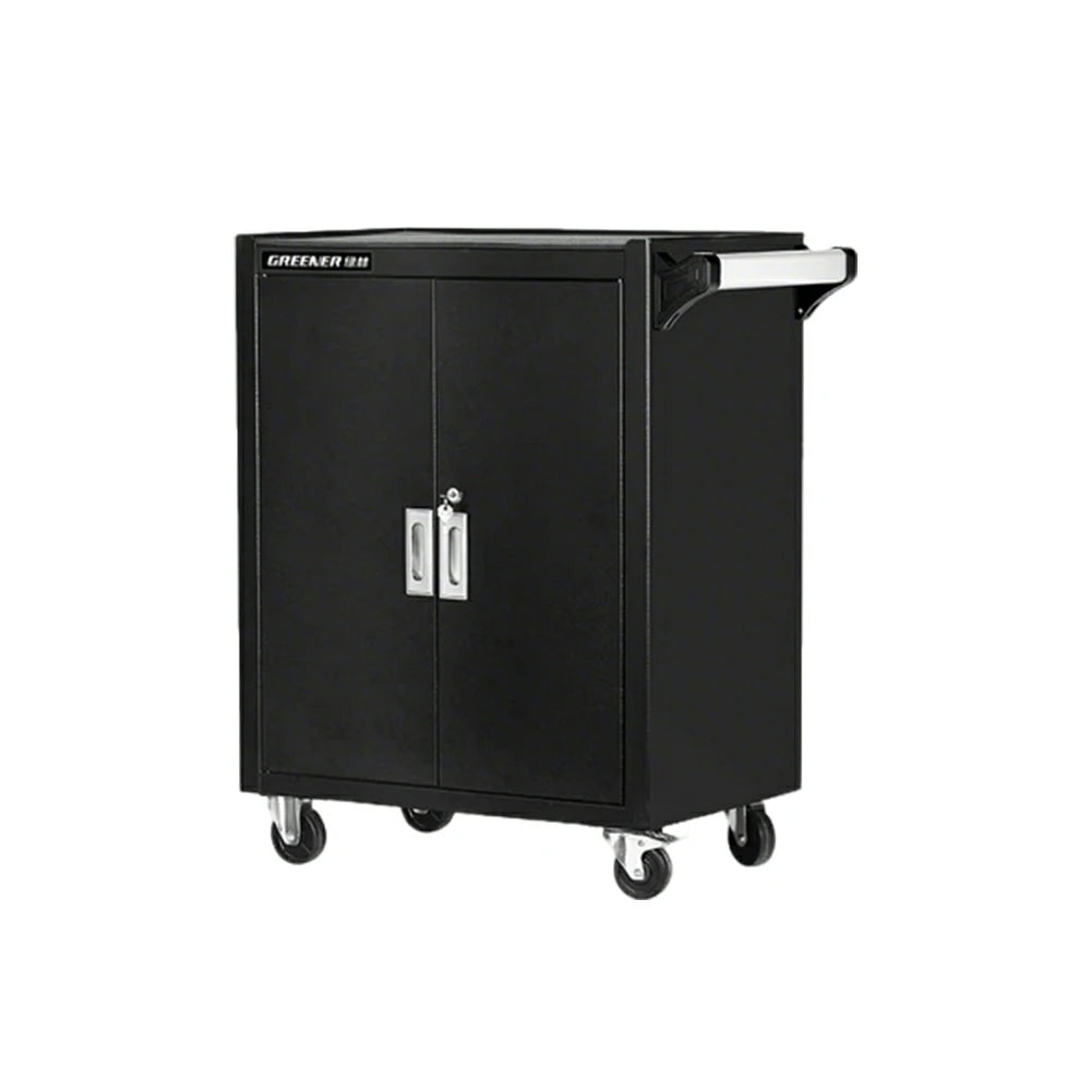 GROVIA Heavy Duty Tool Cabinet Double Door Lockable with Brake Castors 630x400x810mm Workshop Storage - Black