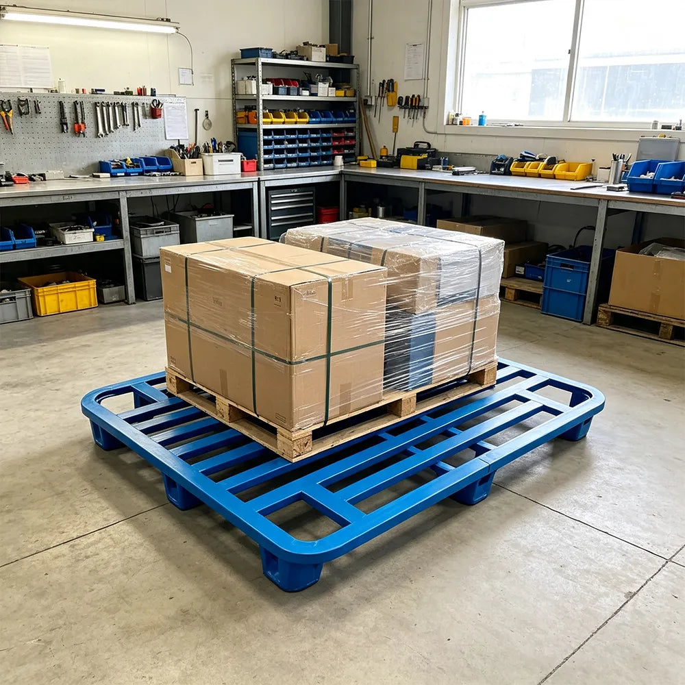 GROVIA Heavy-Duty Steel Pallet Rounded Nine-Leg Design Reinforced Frame Forklift Compatible for Warehouse Factory Logistics