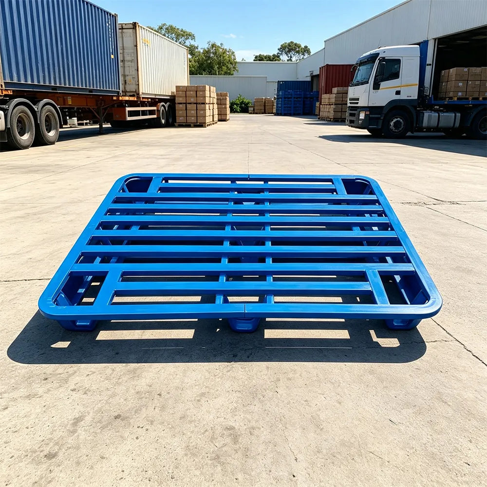 GROVIA Heavy-Duty Steel Pallet Rounded Nine-Leg Design Reinforced Frame Forklift Compatible for Warehouse Factory Logistics