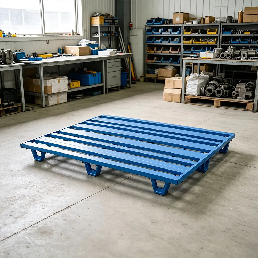 GROVIA Heavy-Duty Steel Pallet Lightweight Nine-Leg Design Reinforced Frame Forklift Compatible for Warehouse Logistics