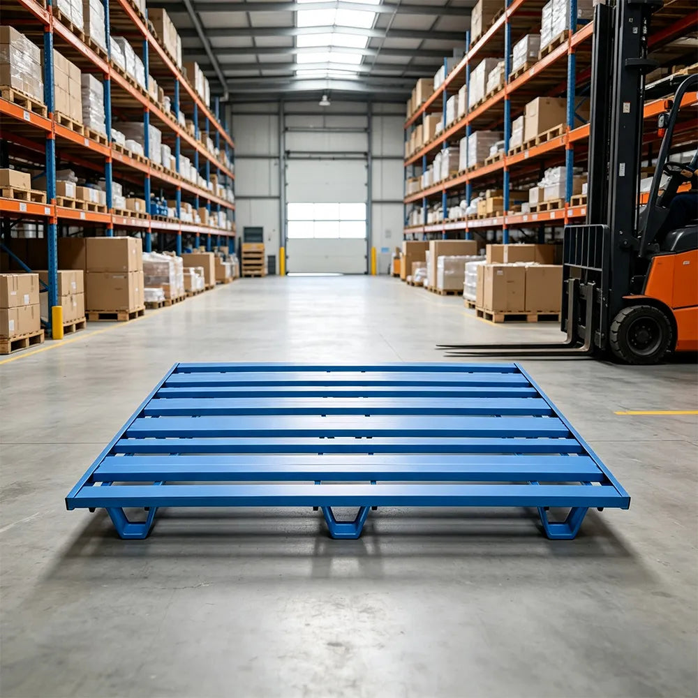 GROVIA Heavy-Duty Steel Pallet Lightweight Nine-Leg Design Reinforced Frame Forklift Compatible for Warehouse Logistics