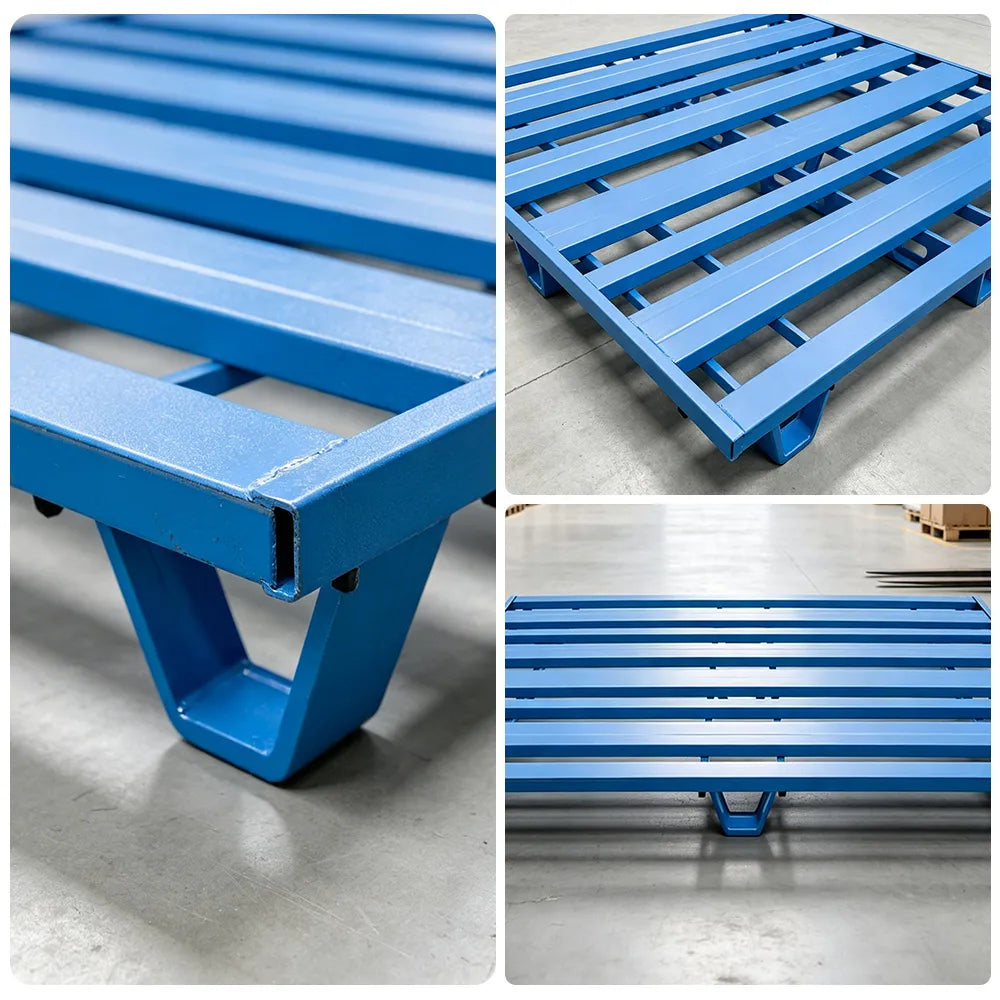 GROVIA Heavy-Duty Steel Pallet Lightweight Nine-Leg Design Reinforced Frame Forklift Compatible for Warehouse Logistics
