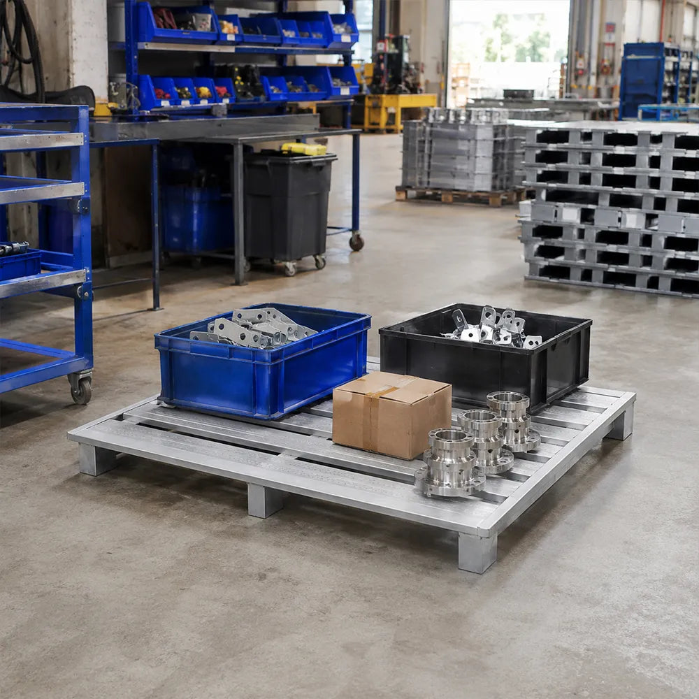 GROVIA Steel Forklift Pallet Galvanised Anti-Slip Surface Reinforced Frame 110/130cm for Warehouse Factory Logistics