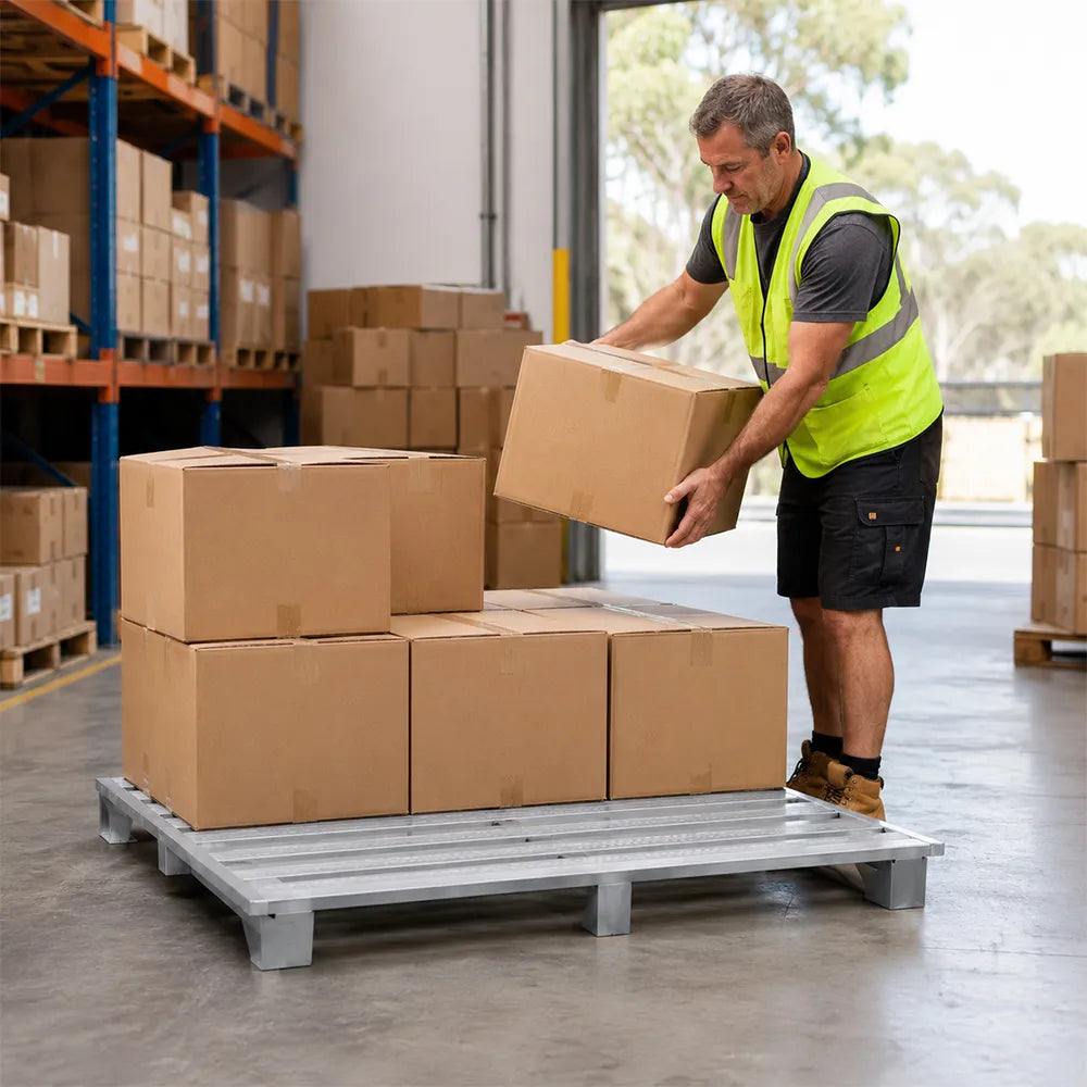 GROVIA Steel Forklift Pallet Galvanised Anti-Slip Surface Reinforced Frame 110/130cm for Warehouse Factory Logistics
