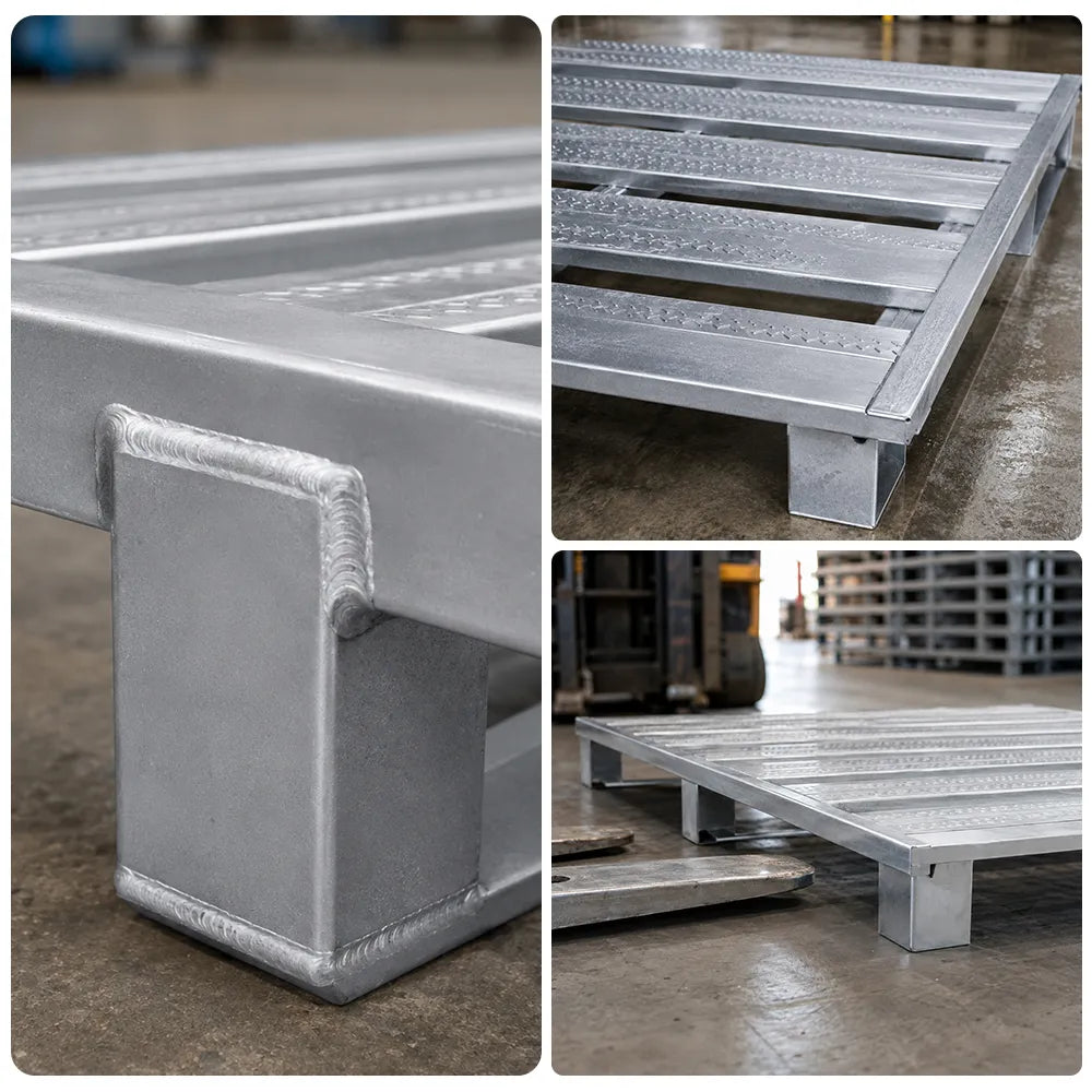 GROVIA Steel Forklift Pallet Galvanised Anti-Slip Surface Reinforced Frame 110/130cm for Warehouse Factory Logistics