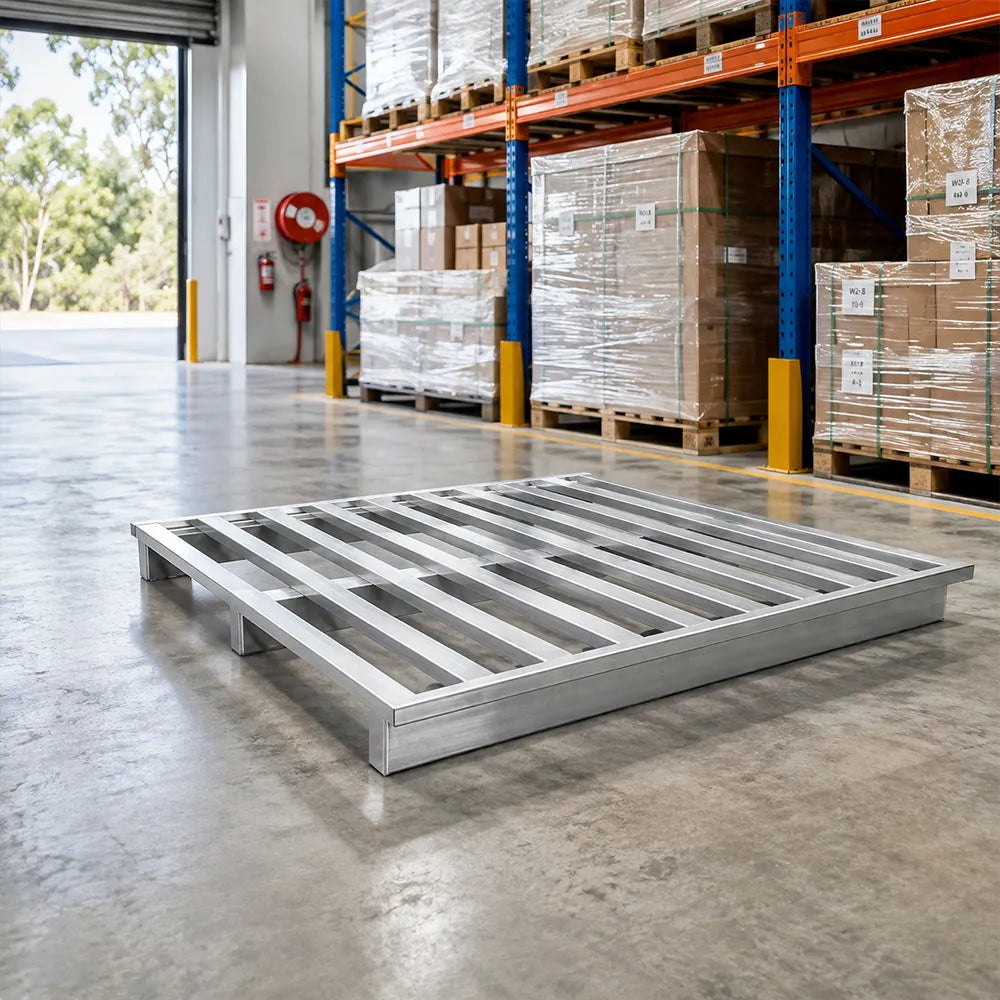 GROVIA Steel Forklift Pallet Galvanised Anti-Slip Surface Reinforced Frame 100/120cm for Warehouse Factory Logistics