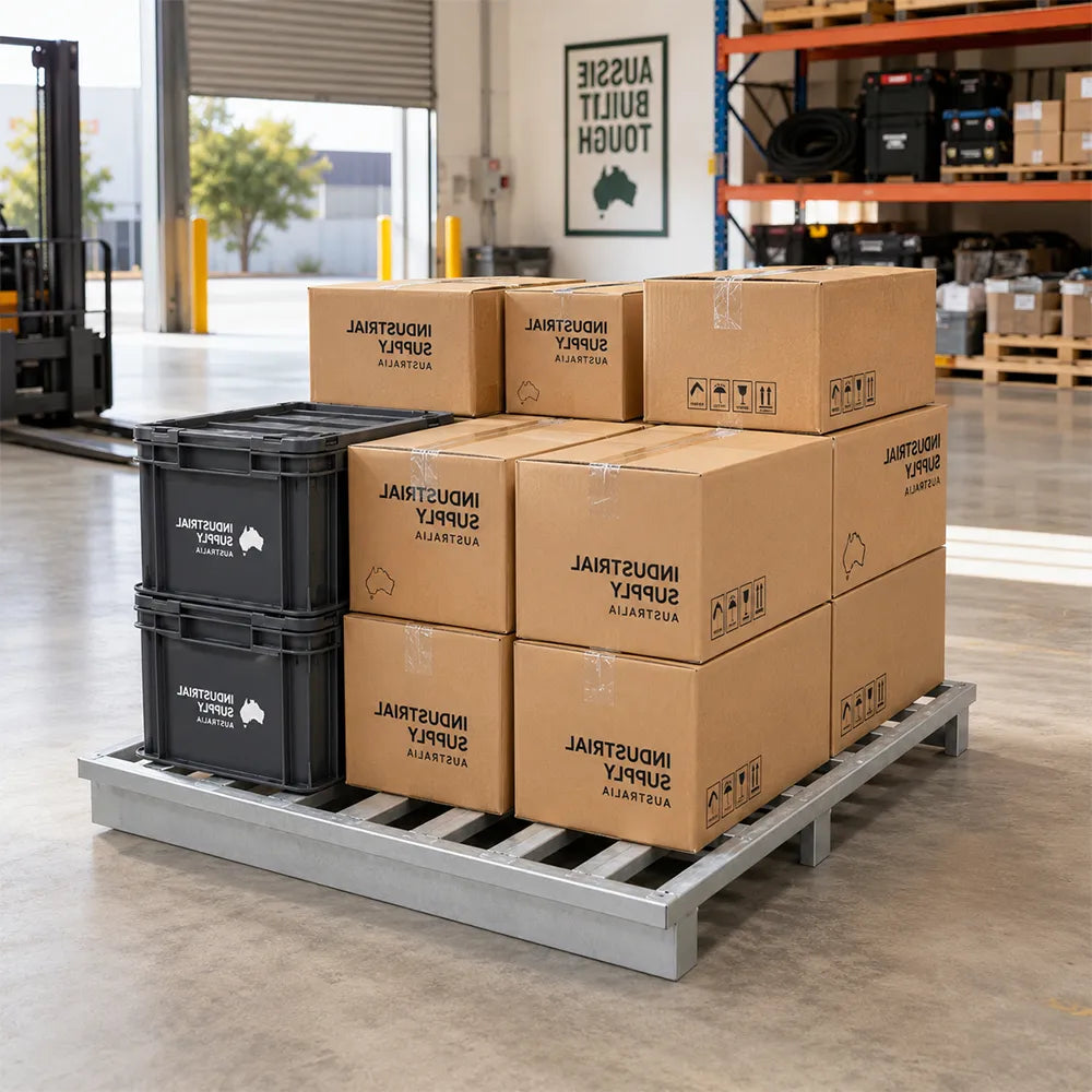 GROVIA Steel Forklift Pallet Galvanised Anti-Slip Surface Reinforced Frame 100/120cm for Warehouse Factory Logistics