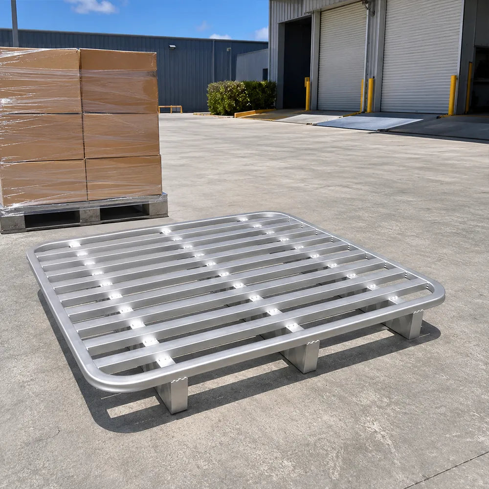 GROVIA Rounded Steel Forklift Pallet Q235 Steel Reinforced Frame Two/Four Way Entry 100/120cm for Warehouse Logistics