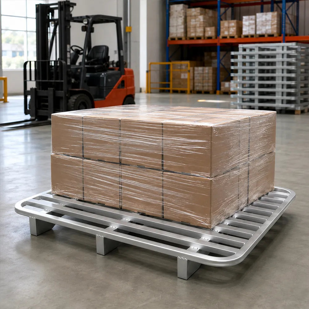 GROVIA Rounded Steel Forklift Pallet Q235 Steel Reinforced Frame Two/Four Way Entry 100/120cm for Warehouse Logistics