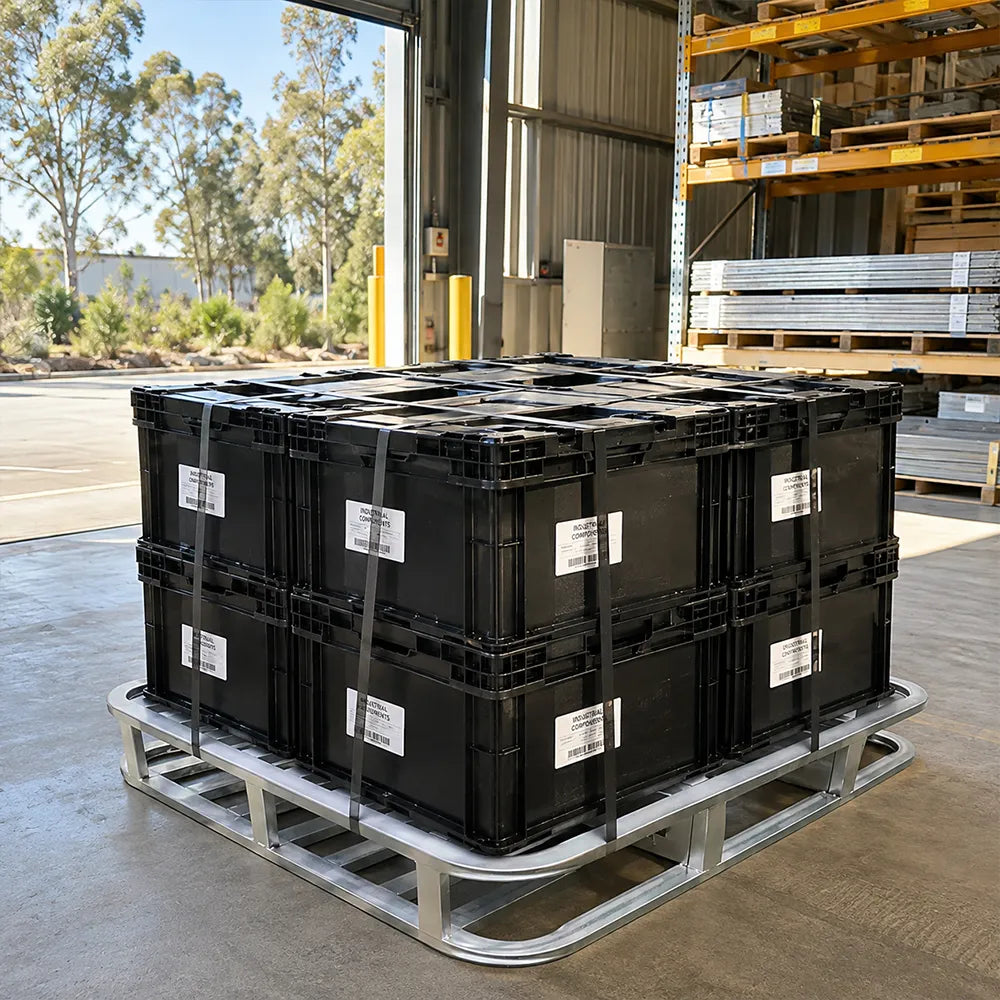 GROVIA Galvanised Steel Forklift Pallet Rounded Safety Frame Reinforced Structure for Warehouse Factory Logistics