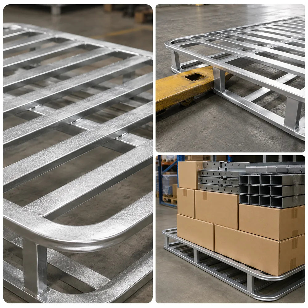 GROVIA Galvanised Steel Forklift Pallet Rounded Safety Frame Reinforced Structure for Warehouse Factory Logistics