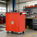 GROVIA Heavy Duty Tool Cabinet Double Door Lockable with Brake Castors 630x400x810mm Workshop Storage - Red