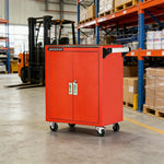GROVIA Heavy Duty Tool Cabinet Double Door Lockable with Brake Castors 630x400x810mm Workshop Storage - Red