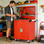 GROVIA Heavy Duty Tool Cabinet Double Door Lockable with Brake Castors 630x400x810mm Workshop Storage - Red