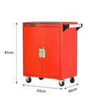 GROVIA Heavy Duty Tool Cabinet Double Door Lockable with Brake Castors 630x400x810mm Workshop Storage - Red