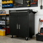 GROVIA Heavy Duty Tool Cabinet Single Drawer Lockable with Brake Castors 630x400x810mm Workshop Storage - Black