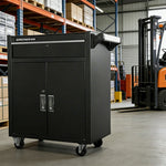 GROVIA Heavy Duty Tool Cabinet Single Drawer Lockable with Brake Castors 630x400x810mm Workshop Storage - Black