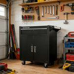 GROVIA Heavy Duty Tool Cabinet Single Drawer Lockable with Brake Castors 630x400x810mm Workshop Storage - Black