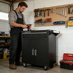 GROVIA Heavy Duty Tool Cabinet Single Drawer Lockable with Brake Castors 630x400x810mm Workshop Storage - Black