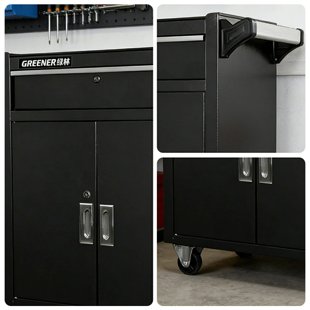GROVIA Heavy Duty Tool Cabinet Single Drawer Lockable with Brake Castors 630x400x810mm Workshop Storage - Black