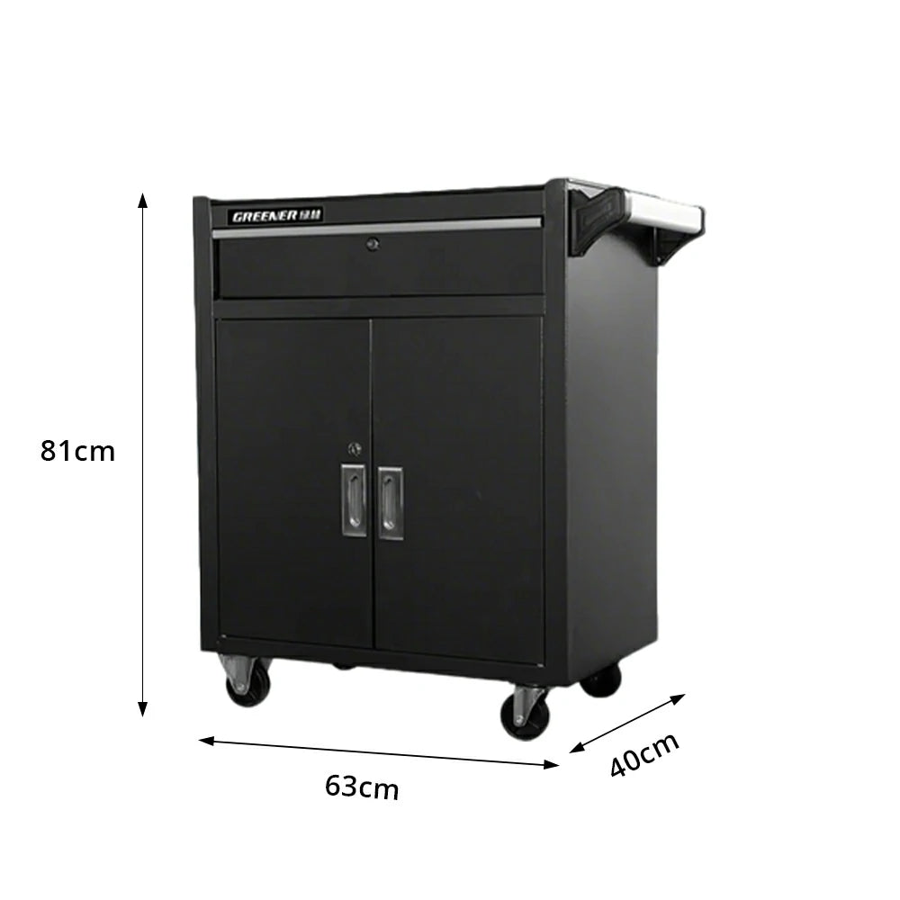 GROVIA Heavy Duty Tool Cabinet Single Drawer Lockable with Brake Castors 630x400x810mm Workshop Storage - Black