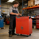 GROVIA Heavy Duty Tool Cabinet Single Drawer Lockable with Brake Castors 630x400x810mm Workshop Storage - Red