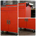 GROVIA Heavy Duty Tool Cabinet Single Drawer Lockable with Brake Castors 630x400x810mm Workshop Storage - Red