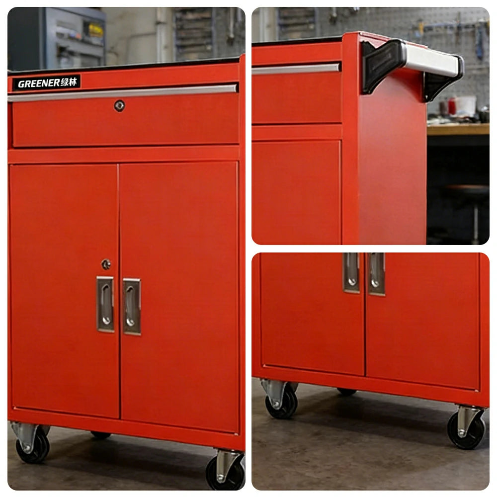 GROVIA Heavy Duty Tool Cabinet Single Drawer Lockable with Brake Castors 630x400x810mm Workshop Storage - Red