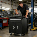 GROVIA Heavy Duty Tool Cabinet Double Drawer Lockable Mobile Storage 630x400x810mm Workshop Garage Trolley - Black