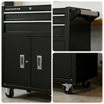 GROVIA Heavy Duty Tool Cabinet Double Drawer Lockable Mobile Storage 630x400x810mm Workshop Garage Trolley - Black