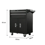 GROVIA Heavy Duty Tool Cabinet Double Drawer Lockable Mobile Storage 630x400x810mm Workshop Garage Trolley - Black