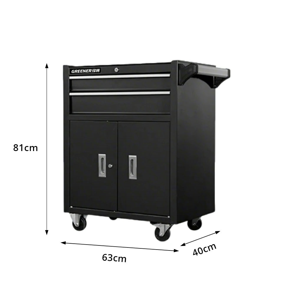 GROVIA Heavy Duty Tool Cabinet Double Drawer Lockable Mobile Storage 630x400x810mm Workshop Garage Trolley - Black