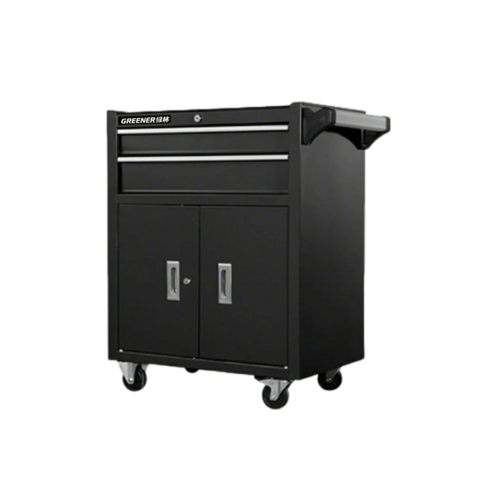 GROVIA Heavy Duty Tool Cabinet Double Drawer Lockable Mobile Storage 630x400x810mm Workshop Garage Trolley - Black