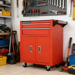 GROVIA Heavy Duty Tool Cabinet Double Drawer Lockable Mobile Storage 630x400x810mm Workshop Garage Trolley - Red
