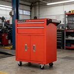 GROVIA Heavy Duty Tool Cabinet Double Drawer Lockable Mobile Storage 630x400x810mm Workshop Garage Trolley - Red