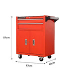 GROVIA Heavy Duty Tool Cabinet Double Drawer Lockable Mobile Storage 630x400x810mm Workshop Garage Trolley - Red