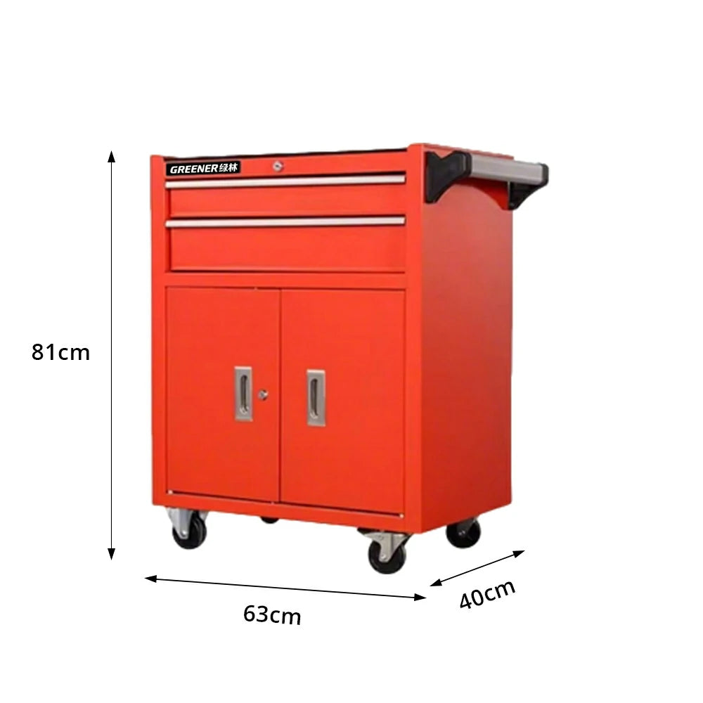 GROVIA Heavy Duty Tool Cabinet Double Drawer Lockable Mobile Storage 630x400x810mm Workshop Garage Trolley - Red